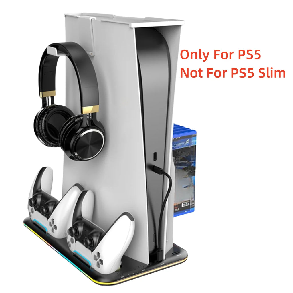 Cooling Station With RGB Light Stand With Cooling Fan For PS5 Disc and Digital Edition, Dual Controllers Charger Station For Pla