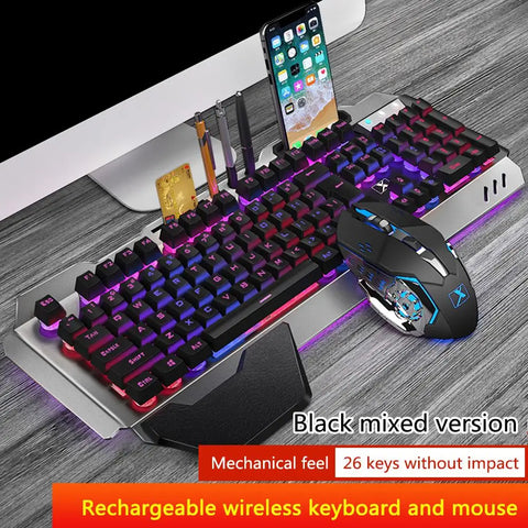 Wireless Gaming Keyboard Mouse Rgb Backlit Metal Panel Rechargeable Gamer Mouse Waterproof Keyboard Set