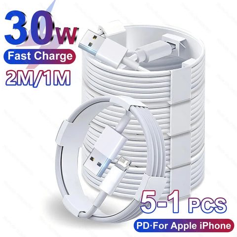 1-5pcs 30W 1-2M Fast Charging Cable For Apple iPhone 13 12 11 14 Pro Max Mini USB A Cable For X XR XS 7 8 14 Plus SE Accessories