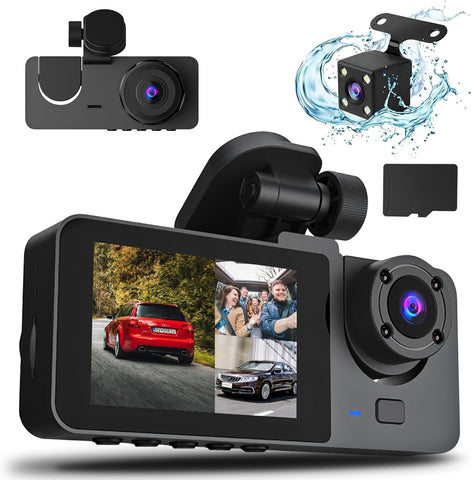 3 Channel 1080P Dash Cam Front And Rear Inside, 24H Parking Mode, Loop Recording, Super Night Vision